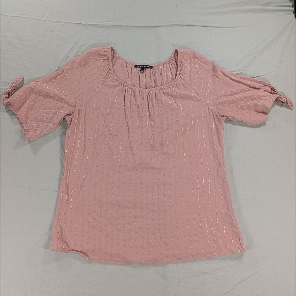 Como Black Pink Metallic Striped 3/4 Sleeve Medium Blouse